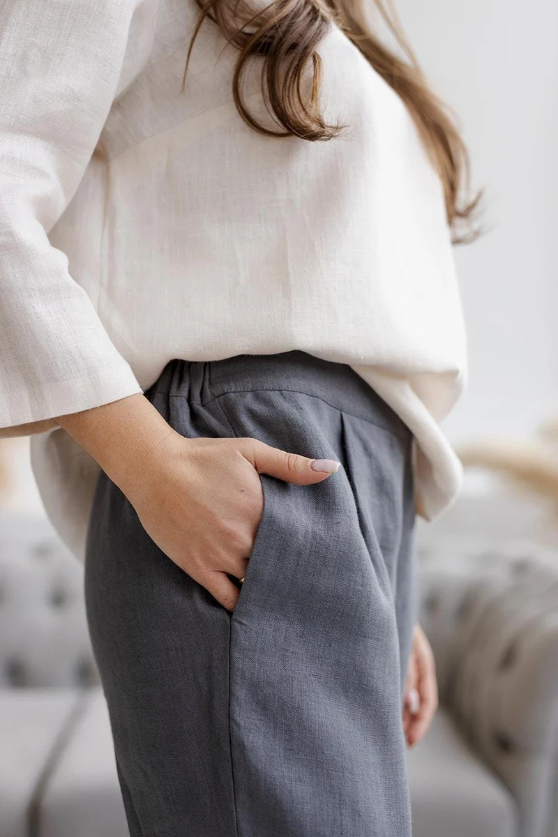 Relaxed Fit Linen Trousers, Women's Straight Leg Linen Pants - ARVANA
