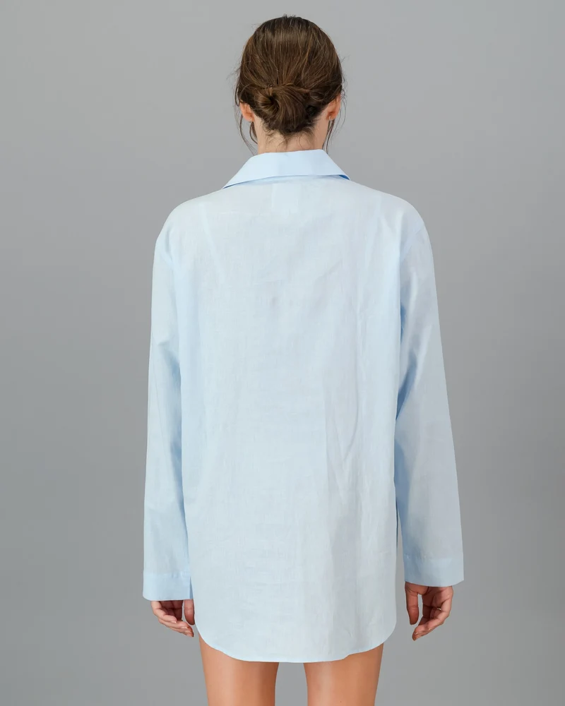 Women's Ligth Blue Linen Shirt - Oversized - Sky Blue