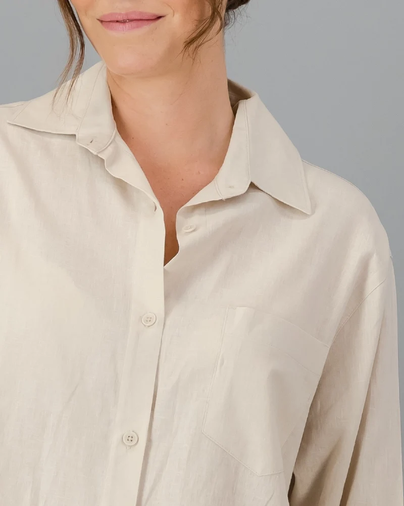 Women's Beige Linen Shirt - Oversized - Sand