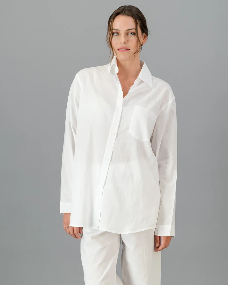 Women's White Linen Shirt - Oversized