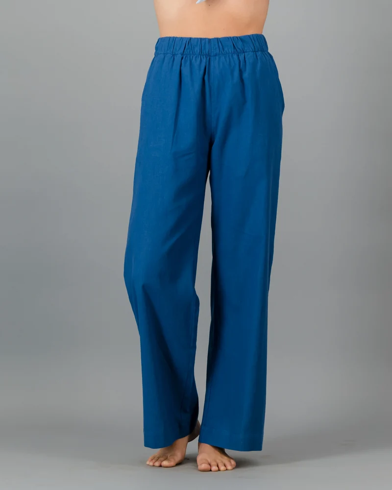 Women's blue linen trousers - Denim Blue