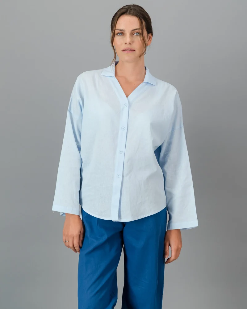 Women's Light Blue Linen Shirt - Sky Blue