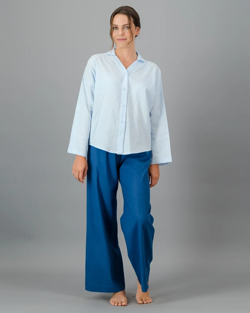 Women's Light Blue Linen Shirt - Sky Blue