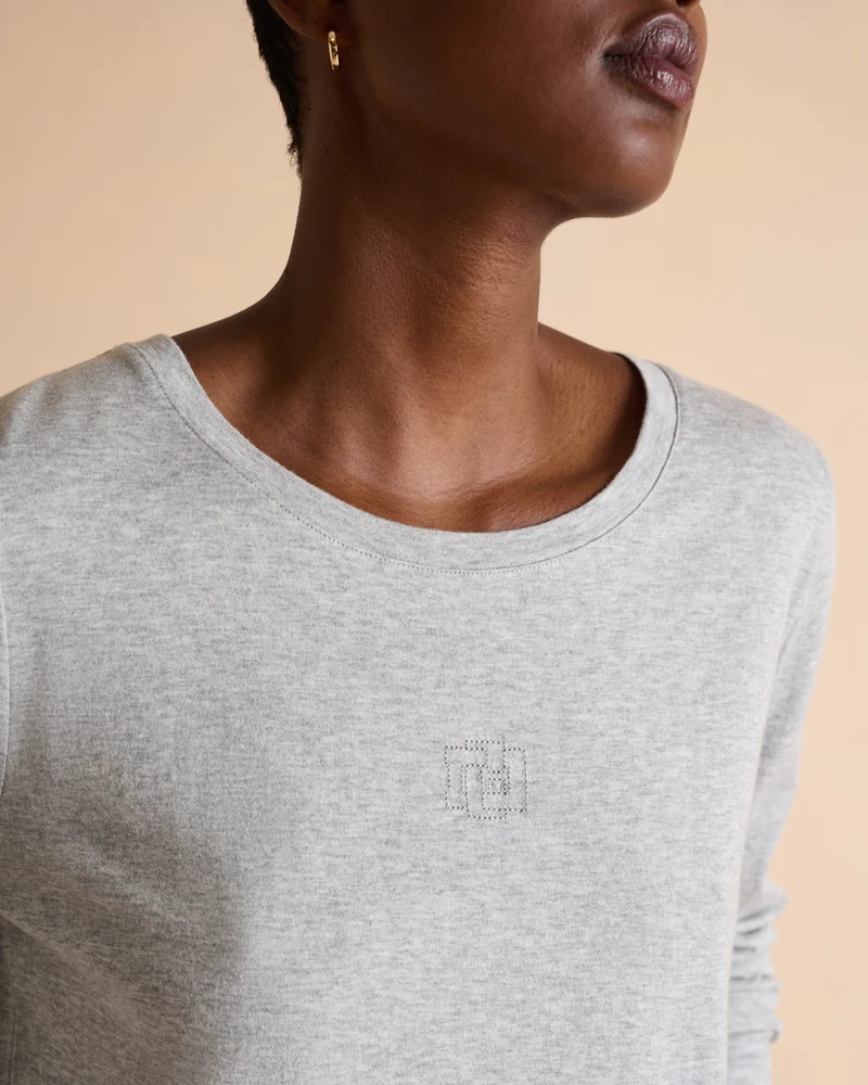 Tee-shirt gris encolure ronde manches longues TOUCH14/14121/912