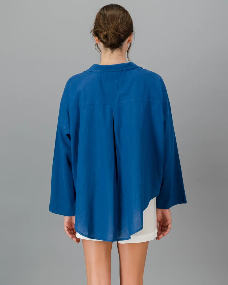 Women's Blue Linen Shirt - Denim Blue