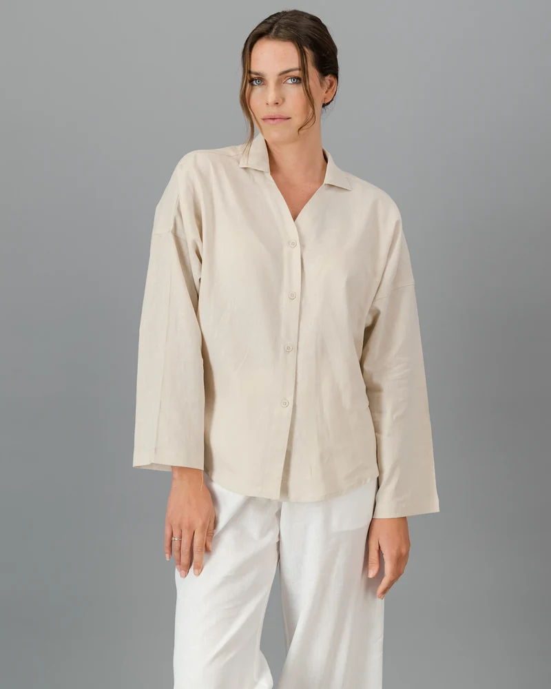 Women's Beige Linen Shirt - Sand