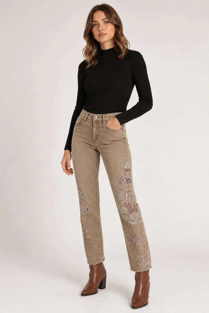 Le jean beige orné Orly | 262152