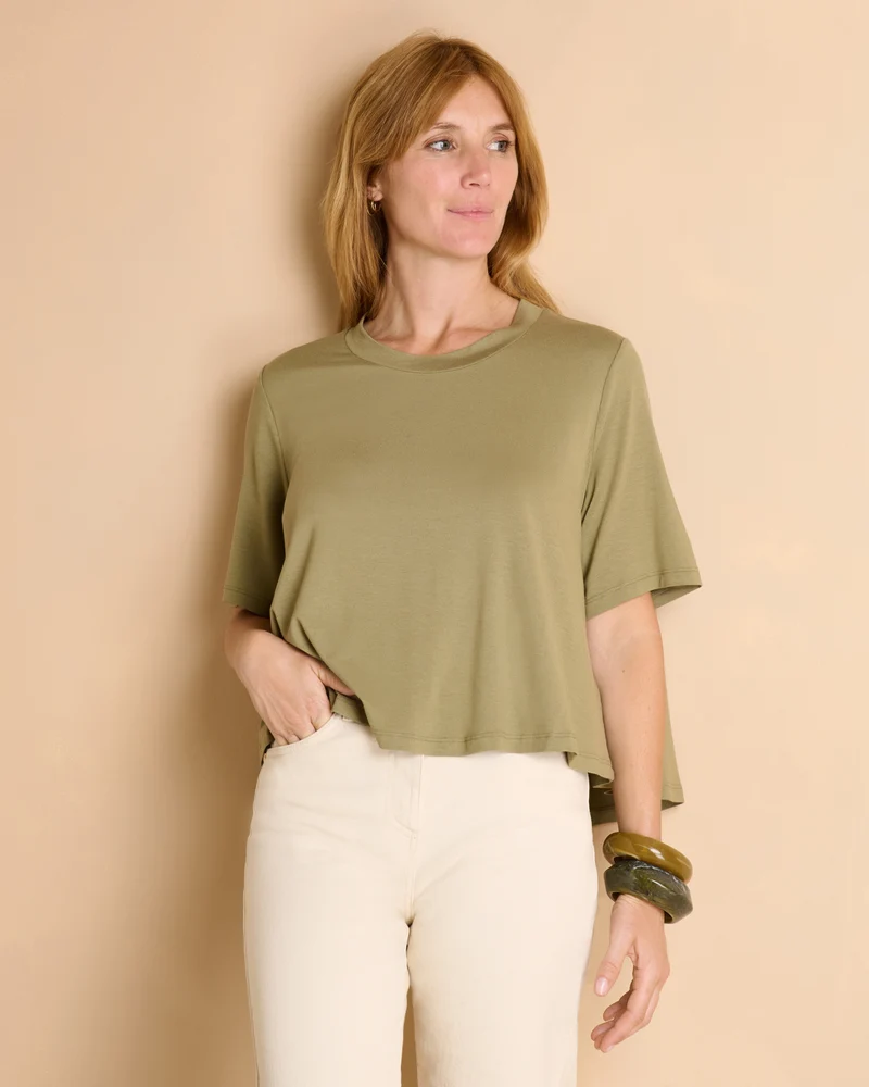 Tee-shirt vert kaki manches courtes et col rond TIMILI/13348/223