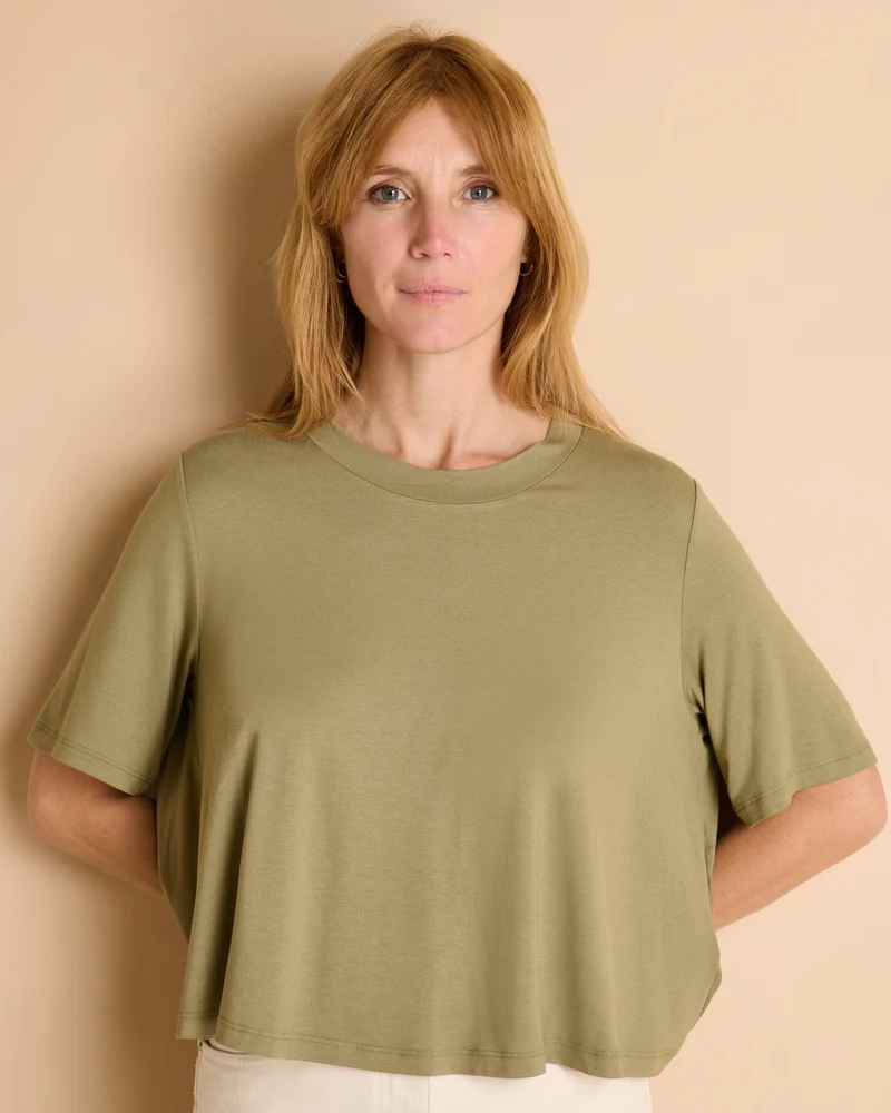Tee-shirt vert kaki manches courtes et col rond TIMILI/13348/223