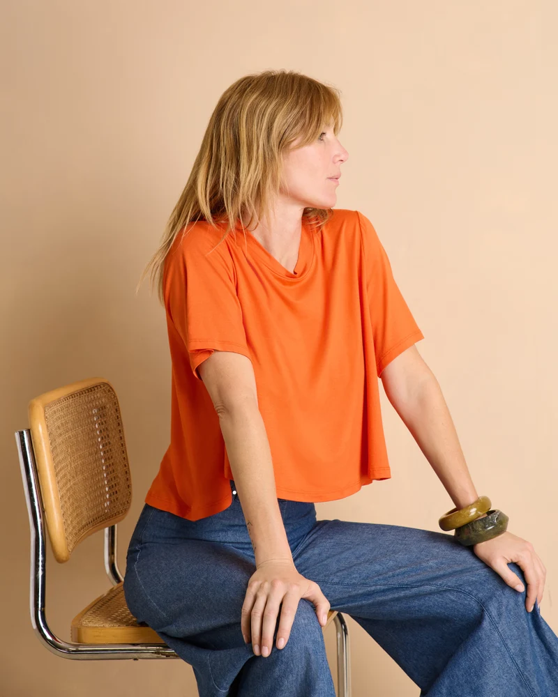 Tee-shirt orange manches courtes et col rond TIMILI/13348/117
