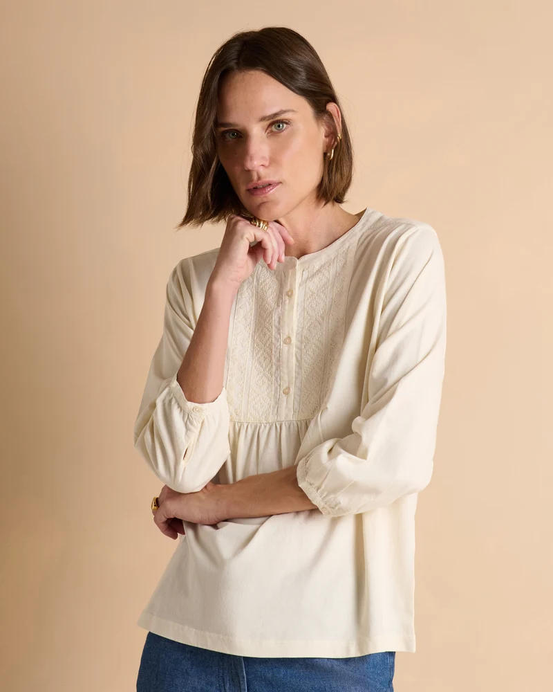 Blouse brodée blanc cassé TASMANIE/13342/003
