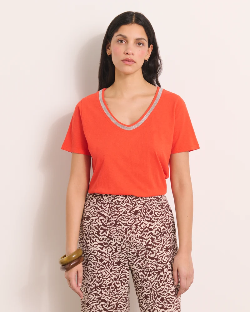 Tee-shirt orange encolure V TZATZIKI/13202/117