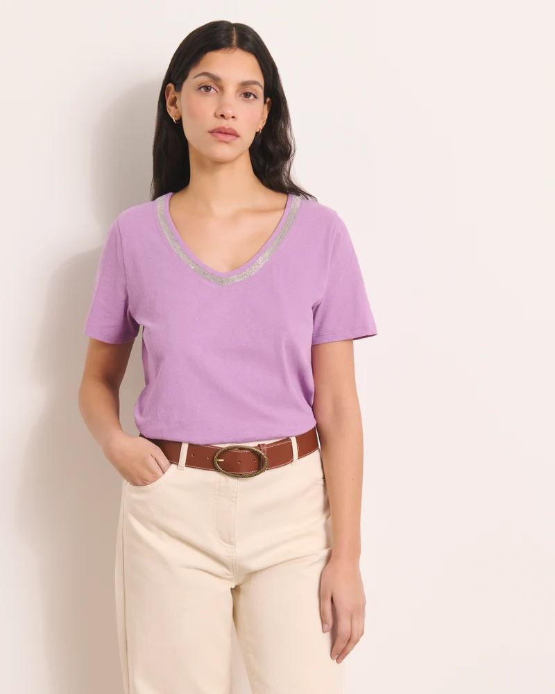 Tee-shirt violet encolure V TZATZIKI/13202/351