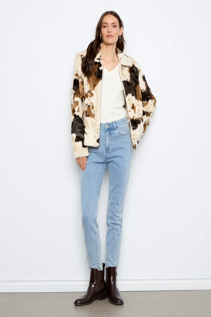 Le manteau en fausse fourrure motif vache Charlie B | C6441-788C