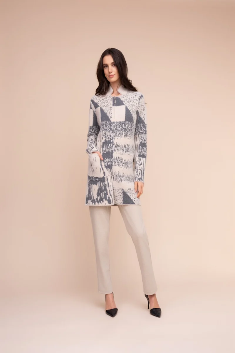 Le manteau-cardigan à motif géométrique Alison Sheri | A48020