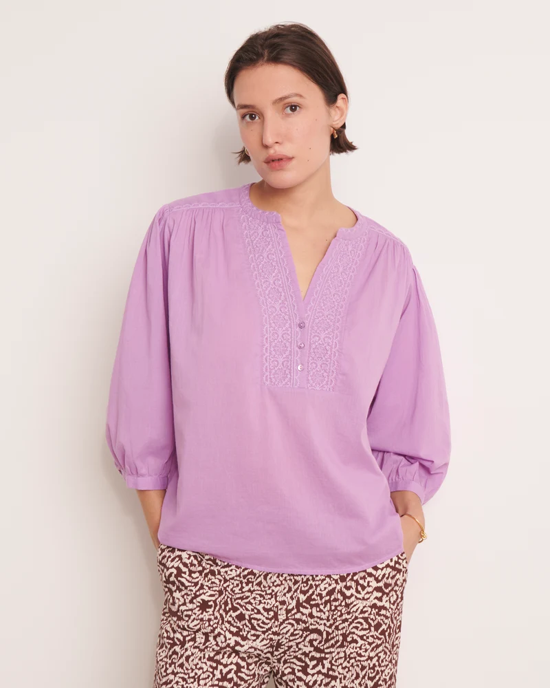 Blouse brodée violet CARREIRA/13079/351