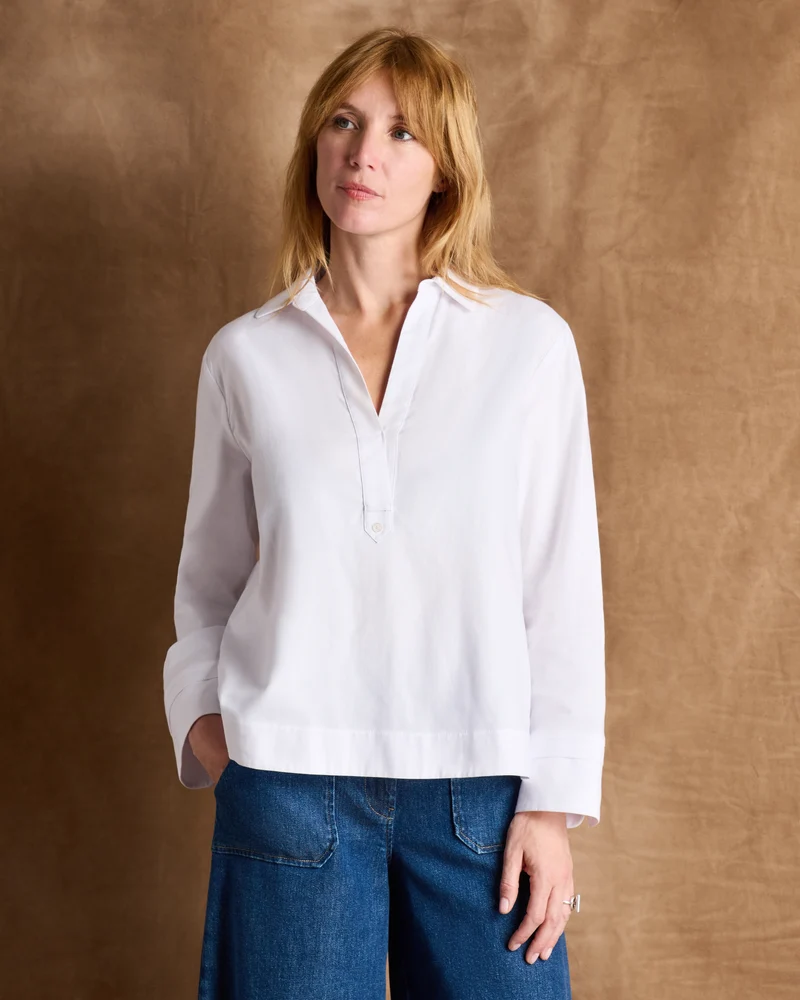 Blouse blanche col chemisier manches longues CELESTE/14069/001