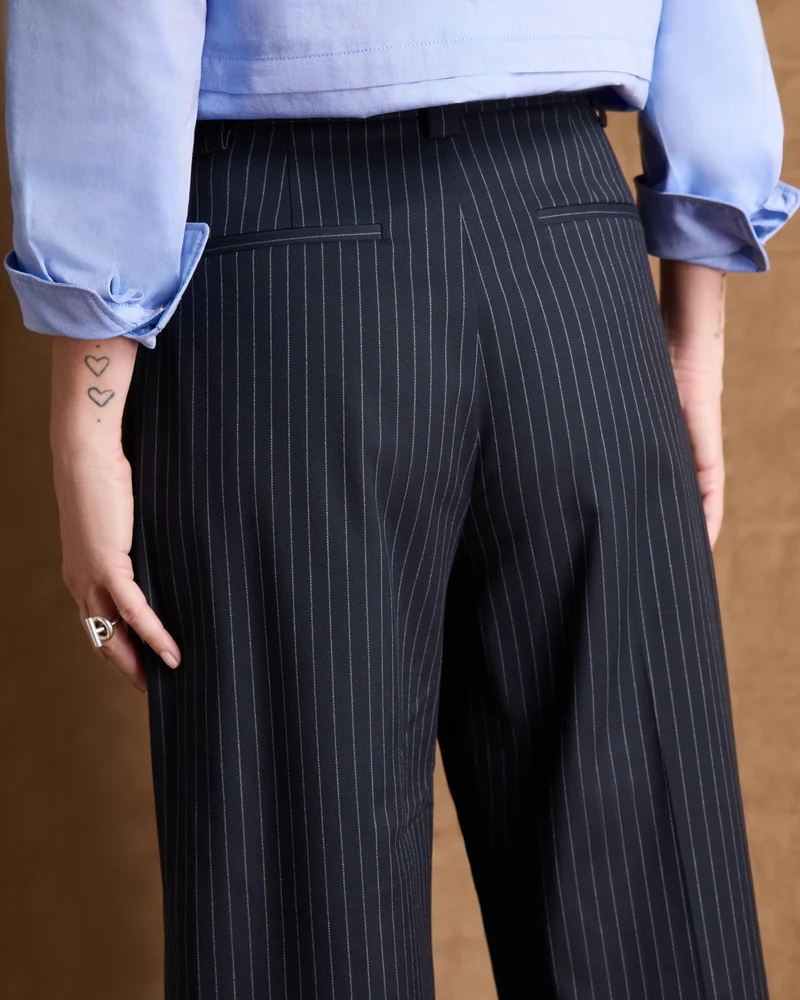 Pantalon bleu marine droit et large à rayures PHILBY-BIS-MR/14216/635