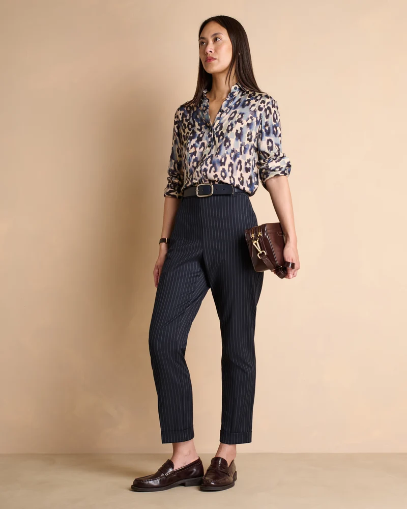 Pantalon bleu marine 7/8e droit à rayures PIKIRYS-BIS-MR/14215/635
