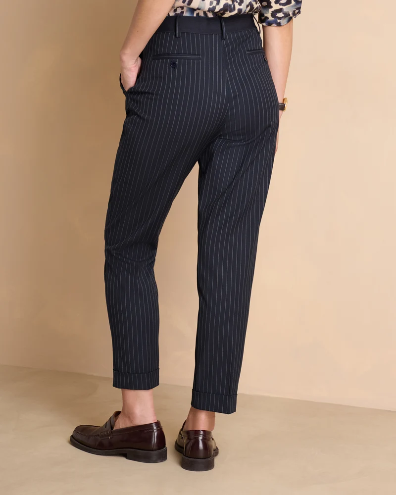 Pantalon bleu marine 7/8e droit à rayures PIKIRYS-BIS-MR/14215/635