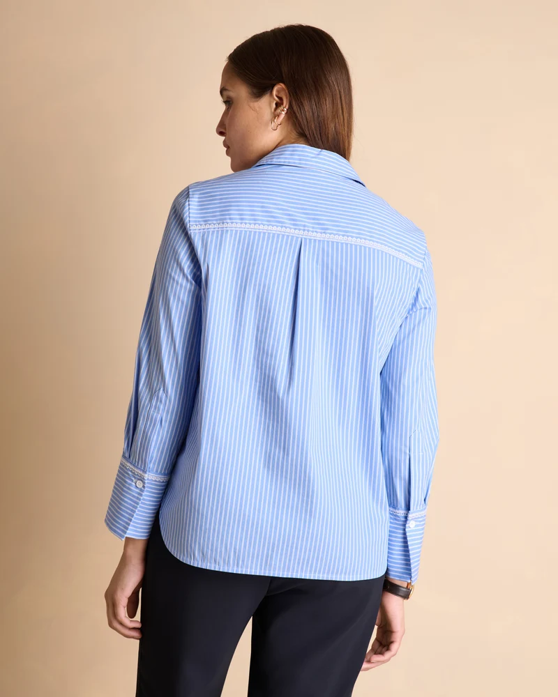 Chemise bleue à rayures blanches brodée CRAVATE/14075/630