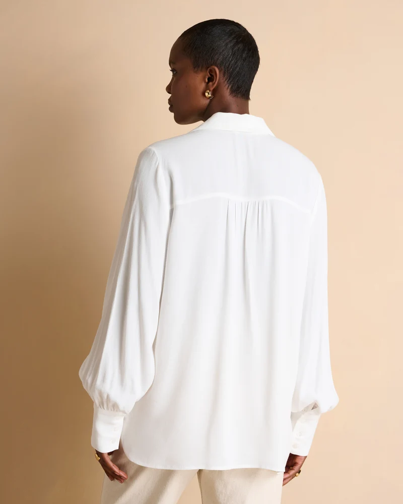 Chemisier blanc brodé manches longues COSETTA/14147/003