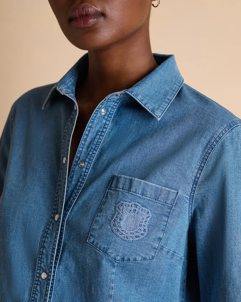 Chemise bleue en jean manches longues CALVI14/14068/301