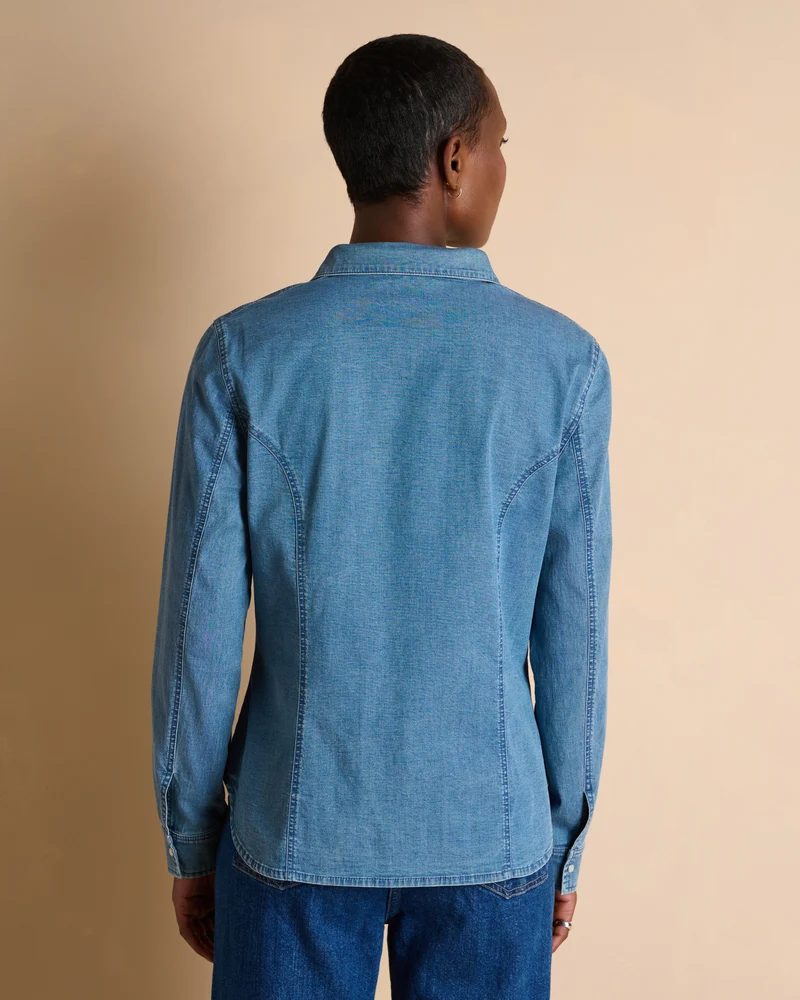 Chemise bleue en jean manches longues CALVI14/14068/301