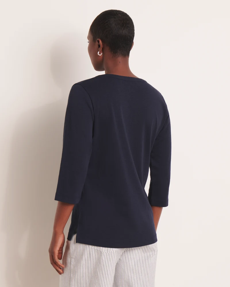 Tee-shirt bleu marine col tunisien TRIPOLI/13069/317