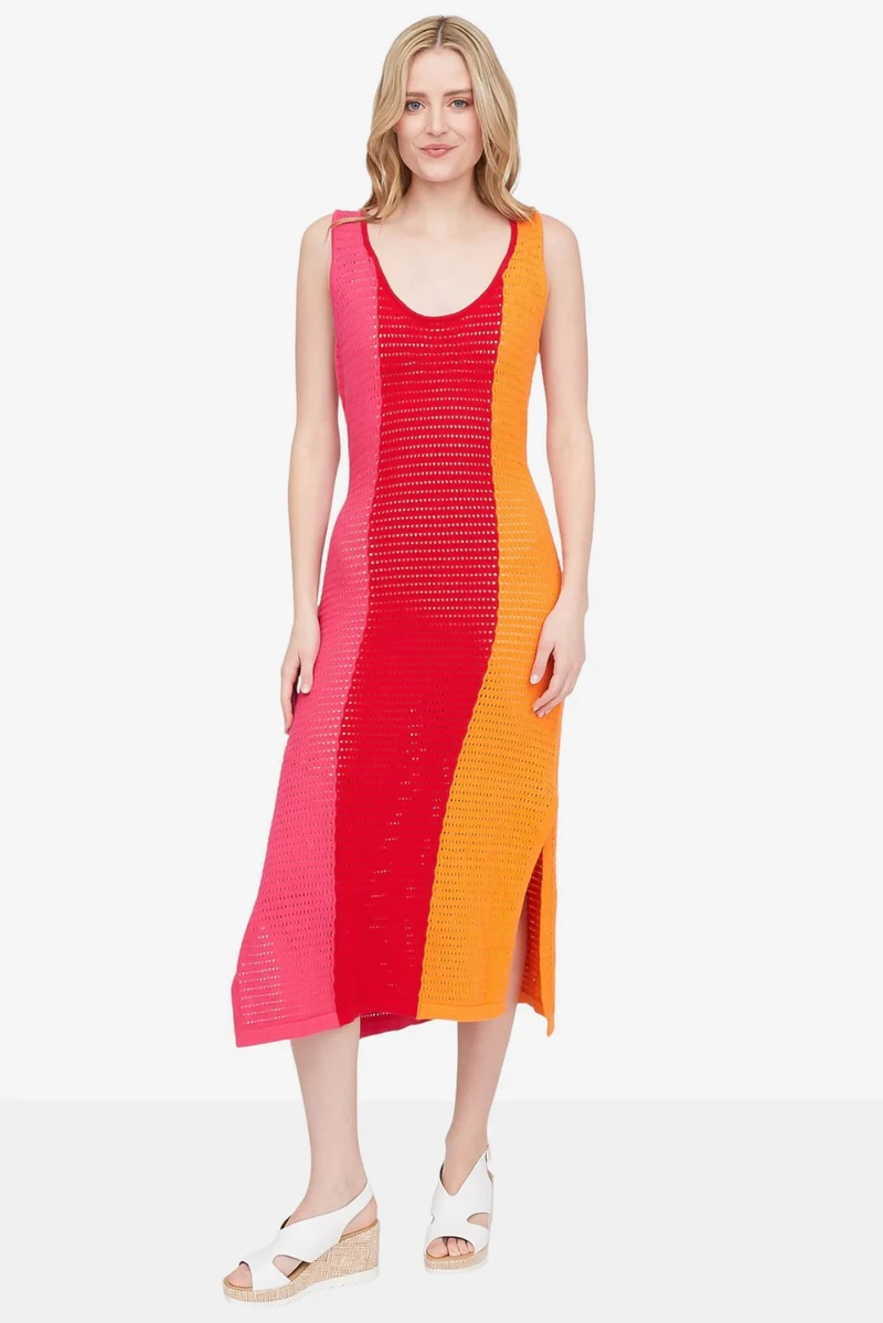 HILARY MACMILLAN Robe Crochet Tricolore