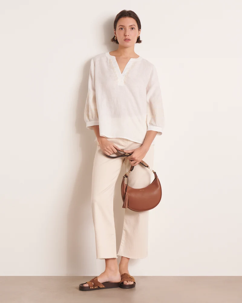 Blouse blanc cassé brodée CHORA/13097/003
