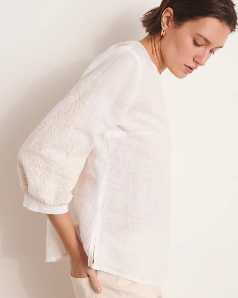 Blouse blanc cassé brodée CHORA/13097/003