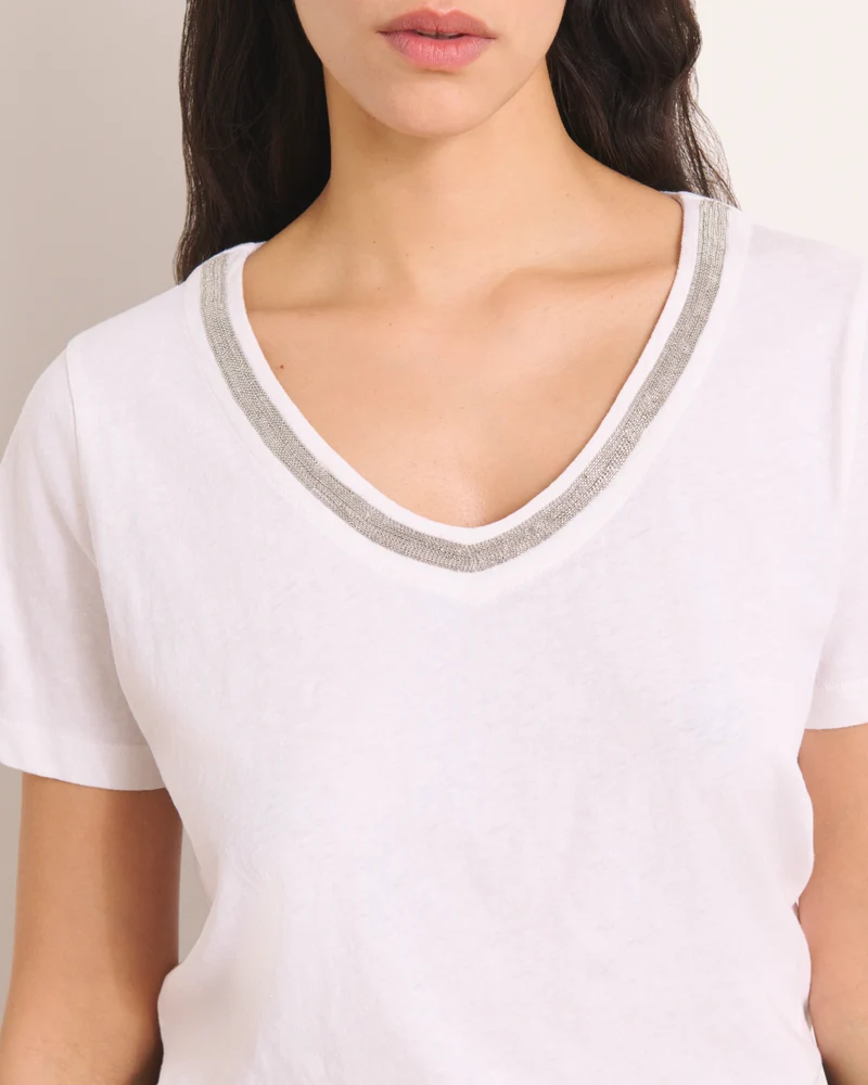 Tee-shirt blanc encolure V TZATZIKI/13202/001