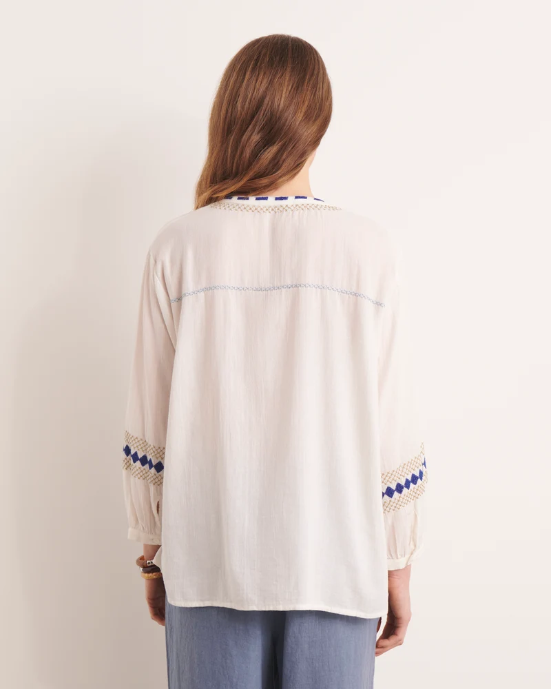 Blouse brodée blanc cassé CRONOS/13076/511