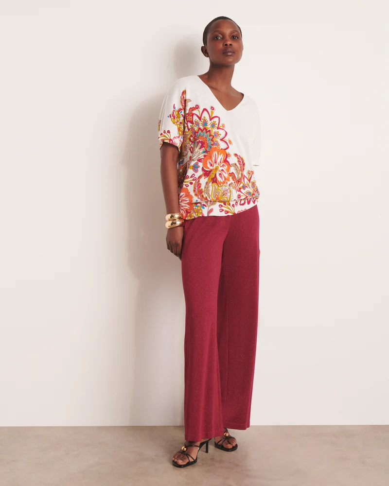 Pantalon large rose en maille jersey irisée YELLOW13/13157/906