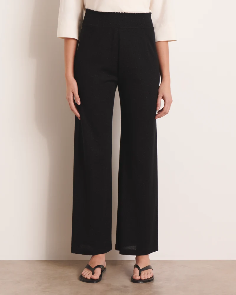 Pantalon large noir en maille jersey irisée YELLOW13/13157/921