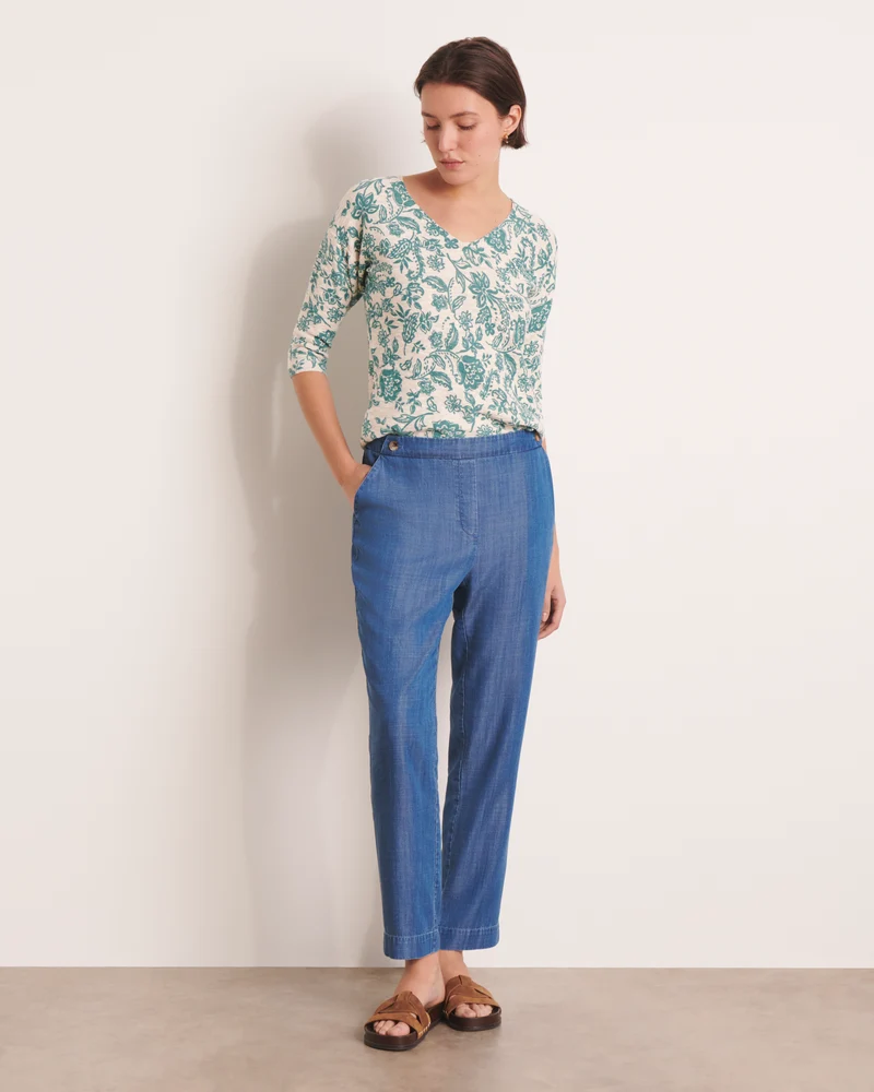 Pantalon bleu dos élastiqué PRUNELLE/13214/296