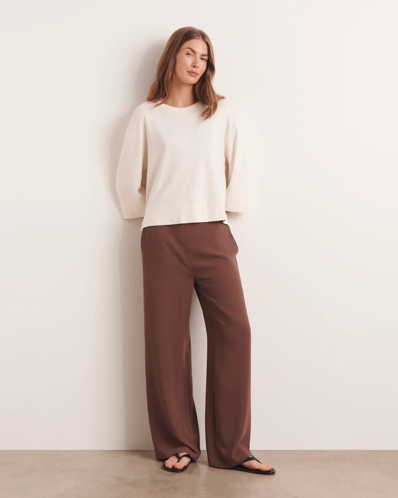 Pantalon large et fluide marron PORTOROSSO/13119/053