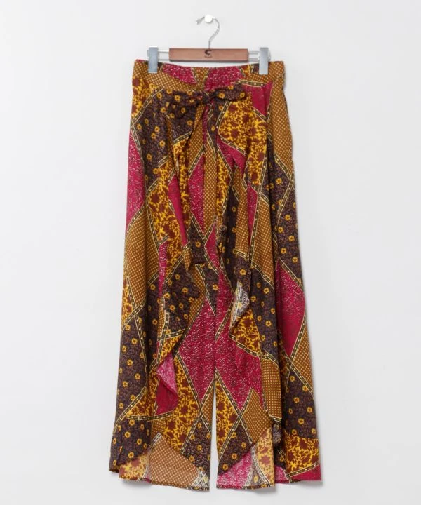 Pantalon à volants à carreaux style portefeuille