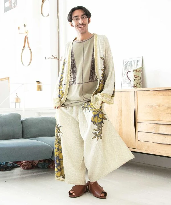 Pantalon en coton lotus style hakama