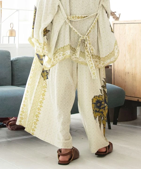 Pantalon en coton lotus style hakama