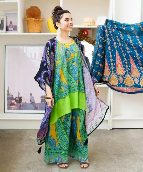 Pantalon large en rayonne à motif cachemire