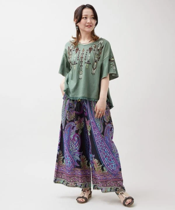Pantalon large en rayonne à motif cachemire