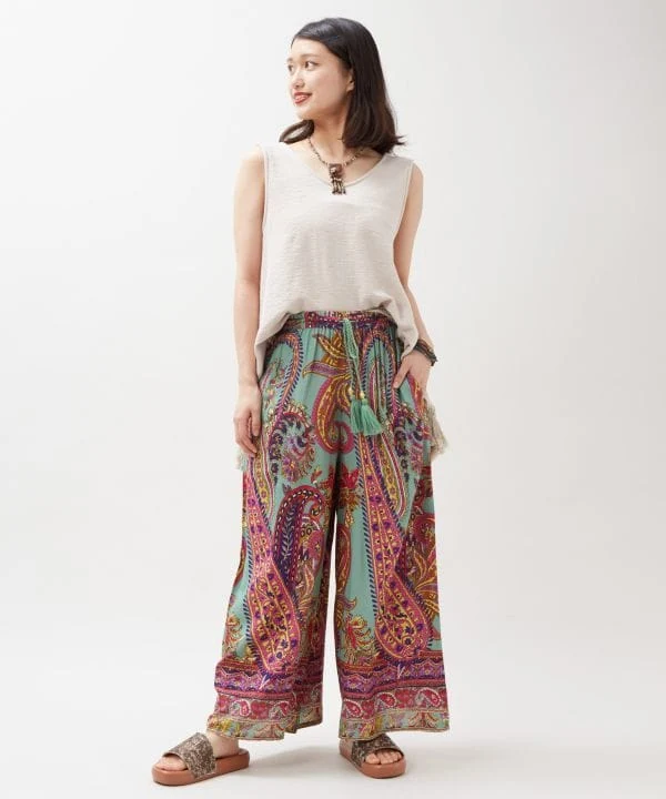 Pantalon large en rayonne à motif cachemire