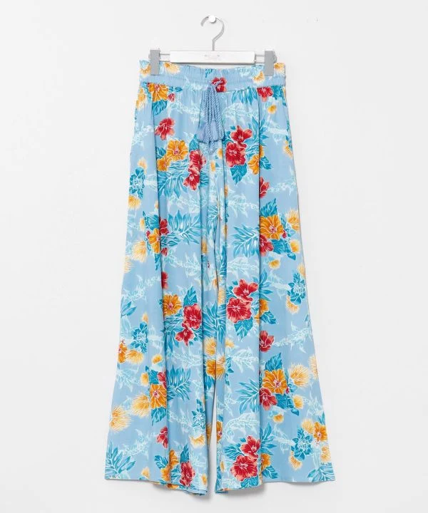 Pantalon évasé à imprimé botanique