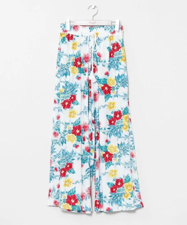 Pantalon évasé à imprimé botanique