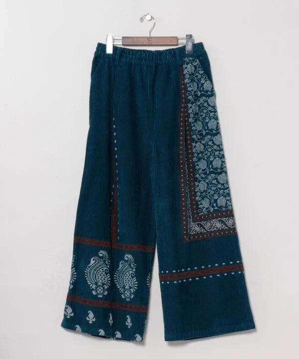 Pantalon en velours côtelé imprimé à la main indien