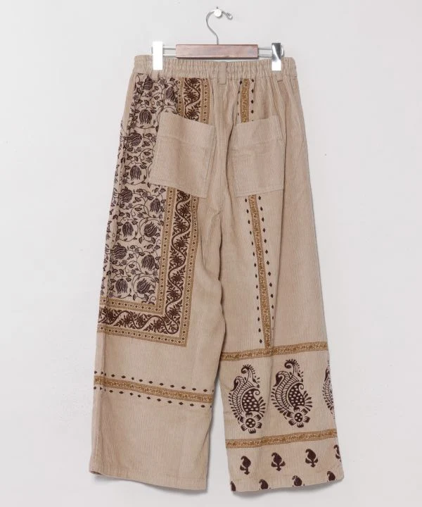 Pantalon en velours côtelé imprimé à la main indien