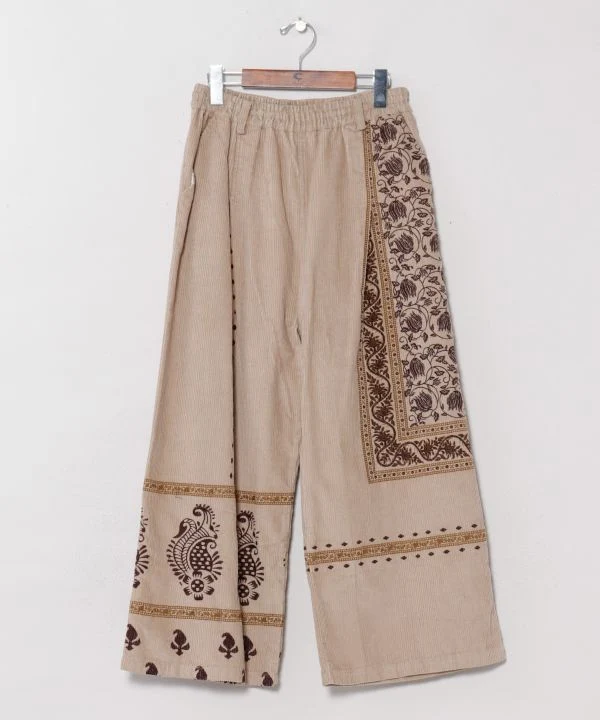 Pantalon en velours côtelé imprimé à la main indien
