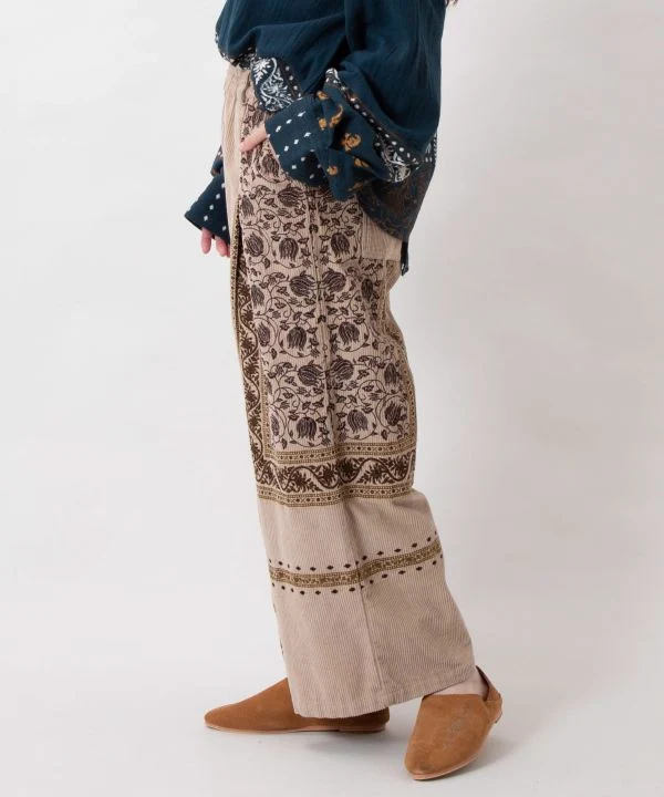 Pantalon en velours côtelé imprimé à la main indien